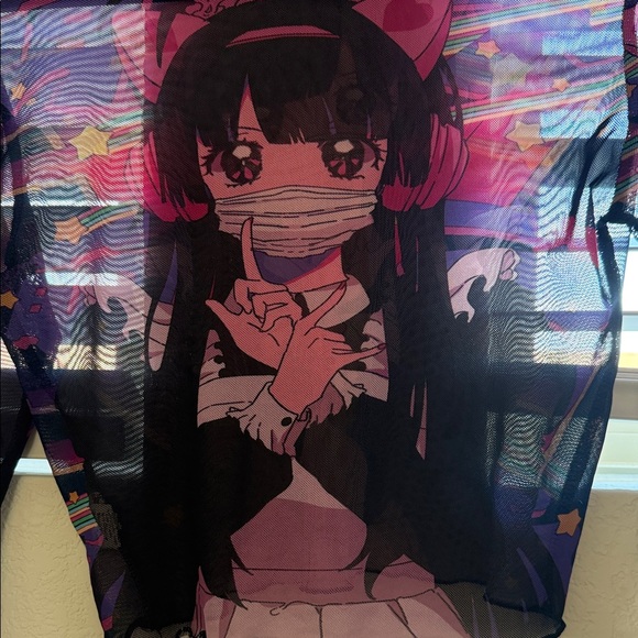 ROMWE Black and Pink Sheer anime Crop Top - Picture 3 of 8